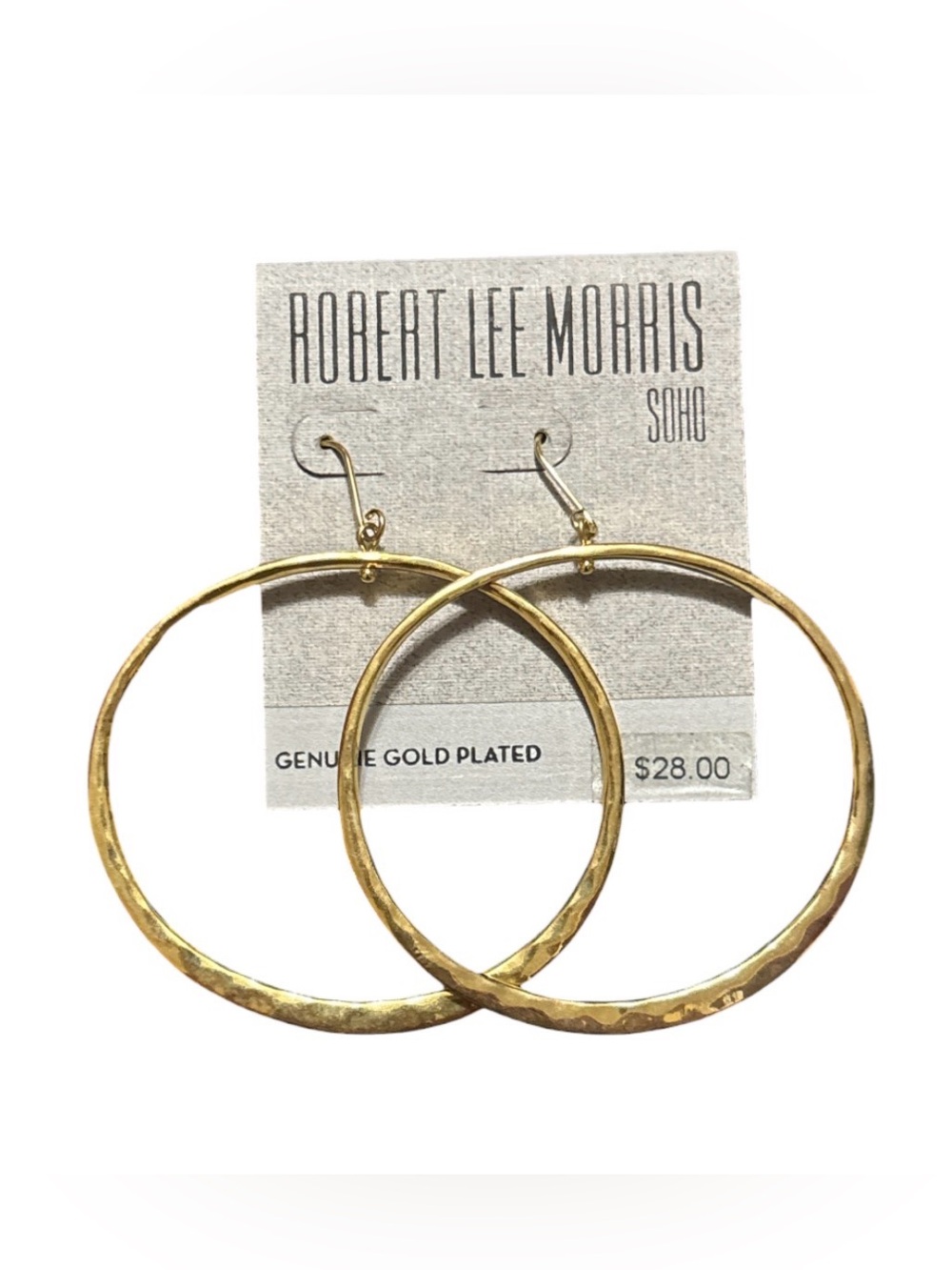 Robert Lee Morris Soho Gold Plated Hammered Hoop Earrings - Picture 2 of 5